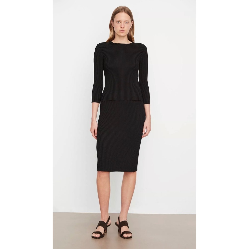 Vince Ribbed Boat Neck Sweater Sz S Black NWT's Luxury Minimalist Chic Designer